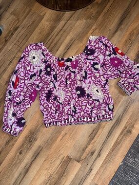 Purple Floral Off-Shoulder Cropped Top